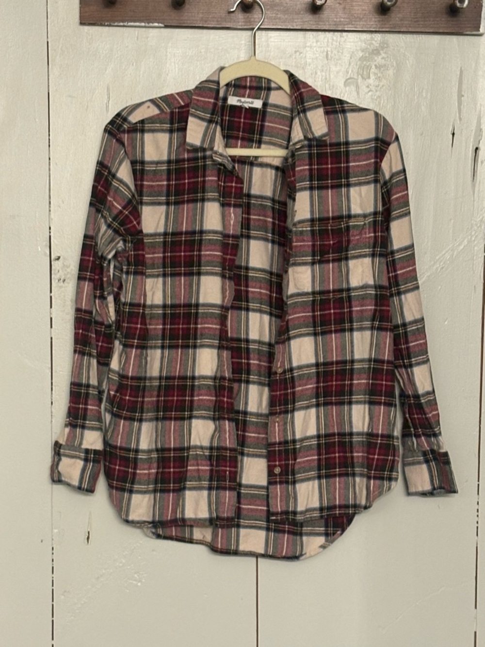 Madewell Plaid Button-Up in Burgundy, Green & Cream